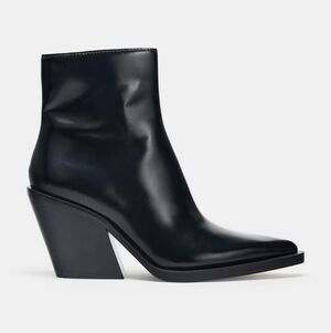 Zara Trafaluc Cowboy Heeled Ankle Boots Black Size 37